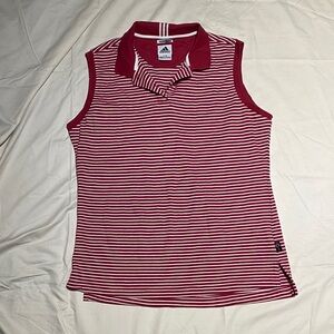 adidas Women's Burgundy and White Striped Sleeveless Polo